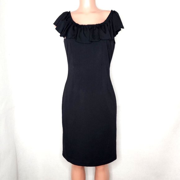 Kay Unger Black Ruffled Neckline Cocktail Dress Sleeveless Classic Lined - Picture 1 of 6